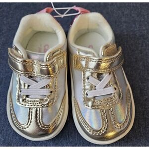 NWT Carters Toddler Girl Shoes Sz 4 Holographic with Gold Trim Easy On Walking